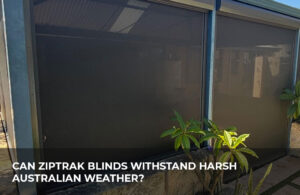 Outdoor area enclosed with Ziptrak blinds providing UV, wind, and rain protection